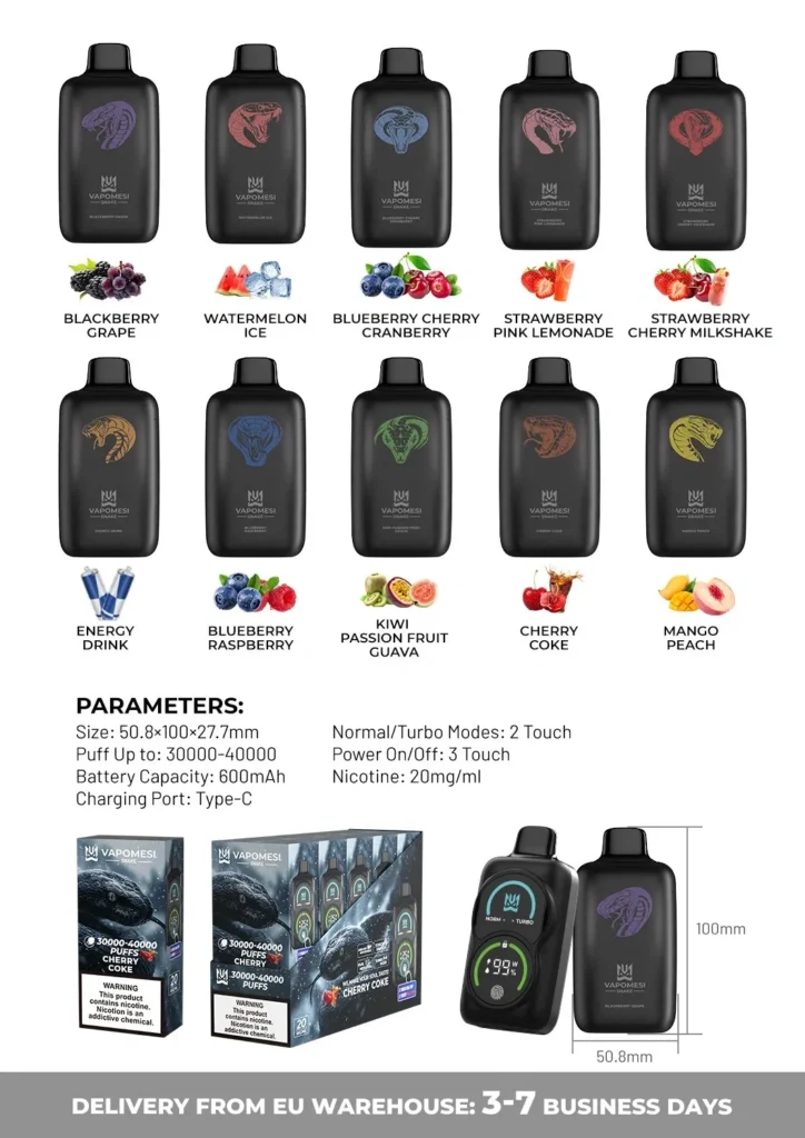 Vapomesi Snake 30K-40K Puffs: The Ultimate Touch-Screen Disposable Vape for EU Vapers 2 Serpent Vapomesi 30000-40000 bouffées