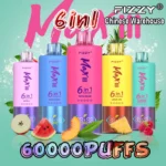 Fizzy 60000 Puffs 60k 6 in 1 makuja LED-näytön kertakäyttöinen Vape Kiinan varasto