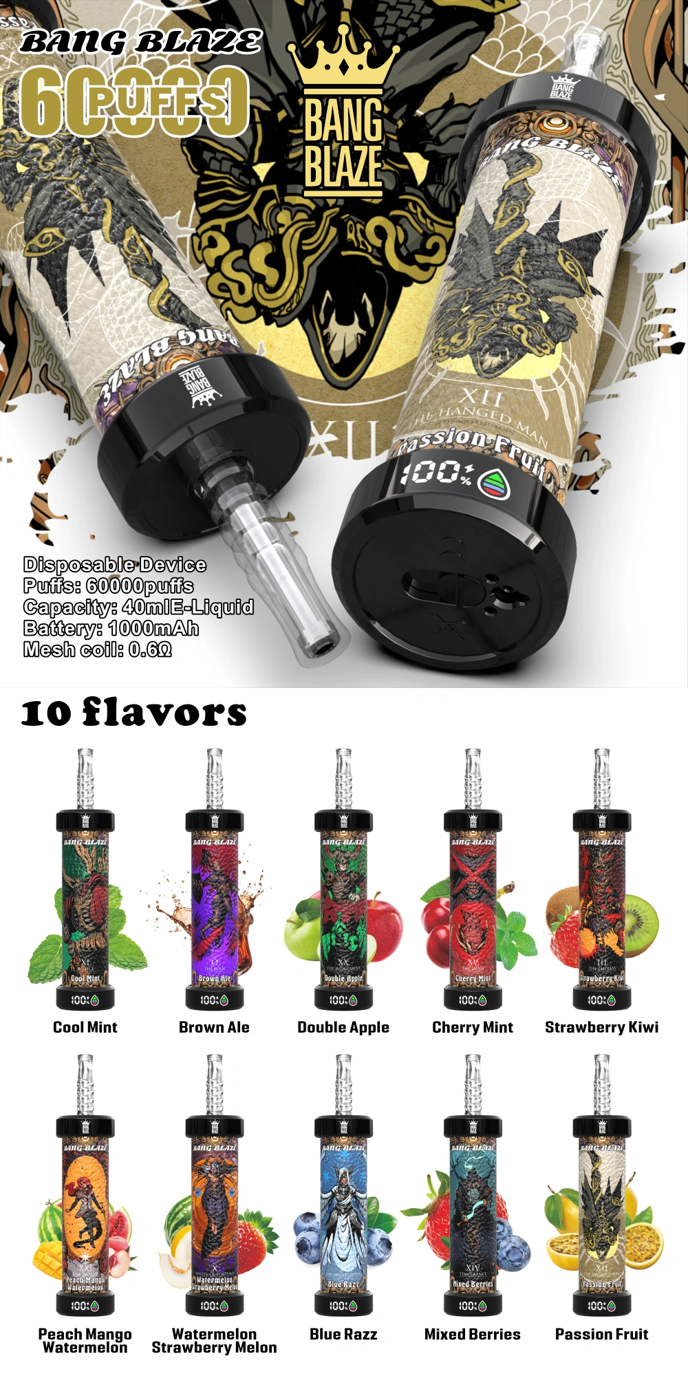 Puff 60k Bang Blaze 60000 Puffs Shisha Hookah jednorazové Vape veľkoobchod