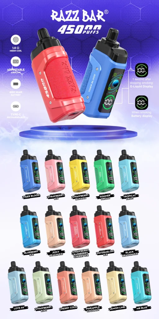 Razz Bar 45000 Puffs: Smart Screen Disposable Vape for the Ultimate Experience 5 Razz Bar 45000 Puffs 45k Smart Screen
