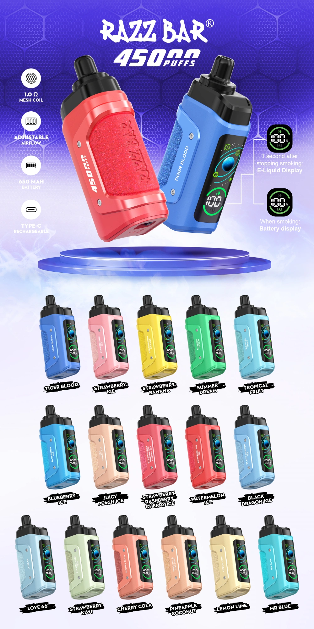 Razz Bar 45000 Puffs 45k Smart skärm