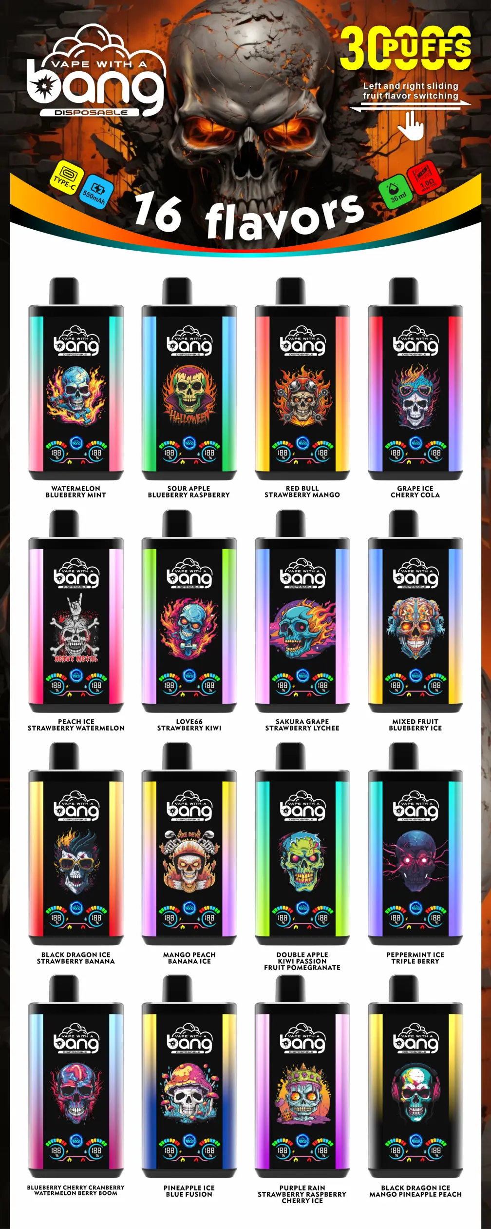 Bang 30000 Puffs 30K Pro Big Screen Dual Flavors 2 in 1 Rechargeable Disposable Vape Wholesale E Cigarette 1 Bang 30000 Pufi Pro lielais ekrāns