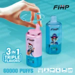 Puff 60K FIHP 60000 Puffs Triple Flavors 3 v 1 Veľkoobchod Vape Shop Online LED obrazovka jednorazová elektronická cigareta