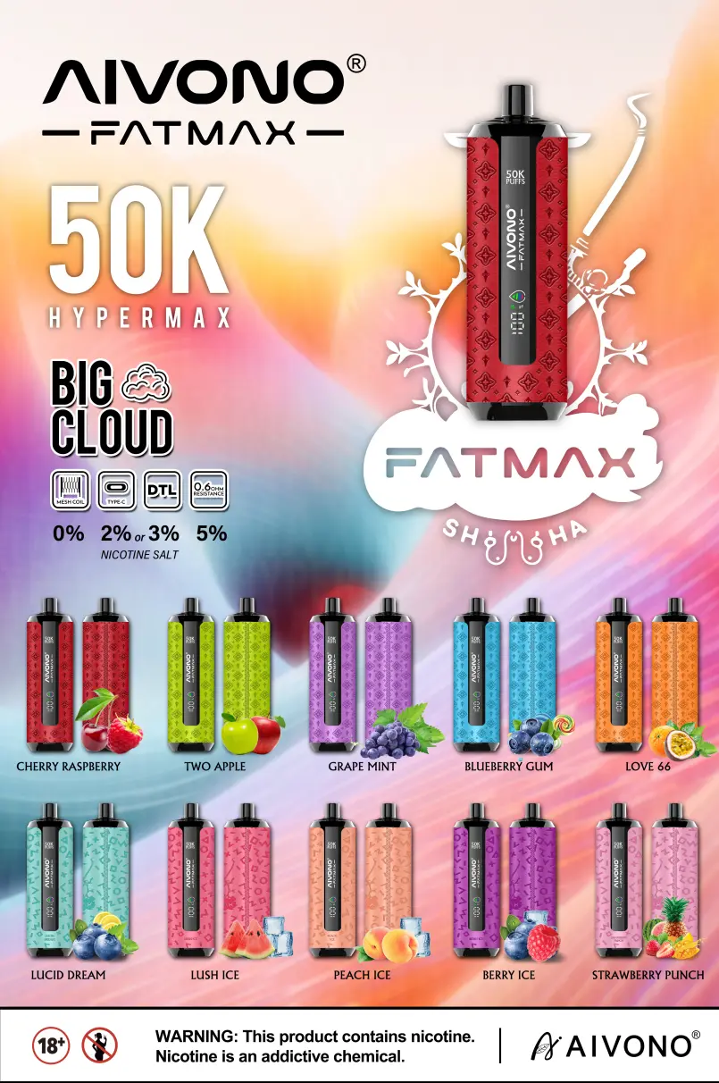 Aivono 50K 50000 Puffs Shisha Hookah Aim Fatmax Hypermax za enkratno uporabo Vape na debelo Smart Screen 1 Aivono 50K Puffs
