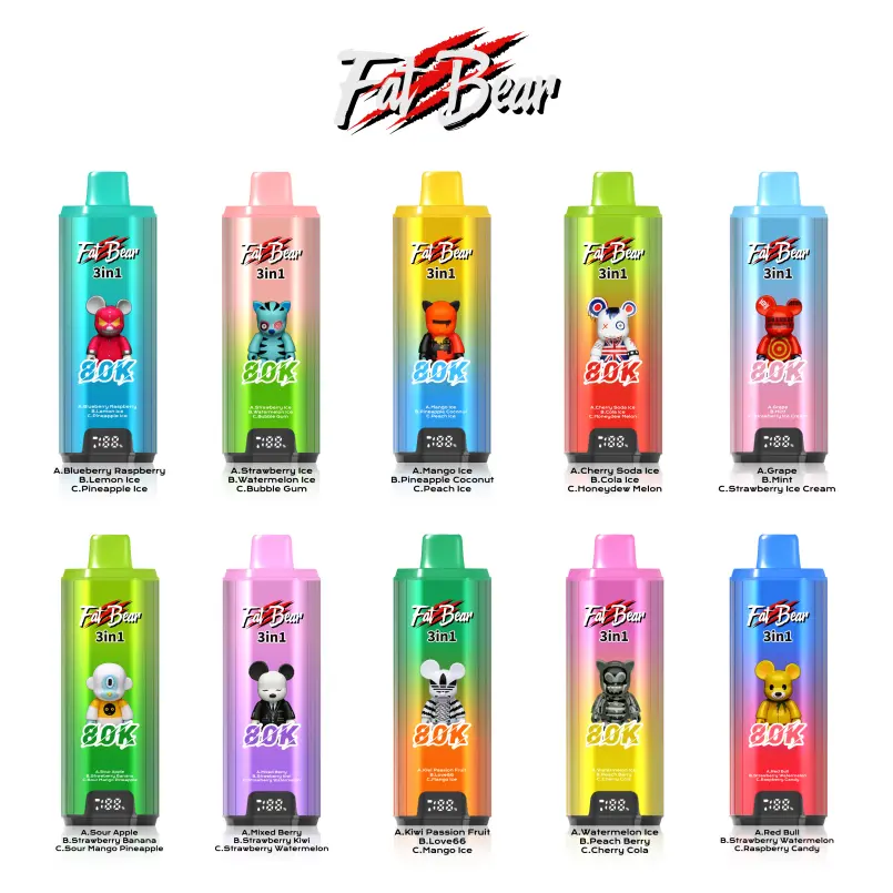 Aivono 80K Puffs 3 in 1 kolminkertainen makuja Vape Aim Fat Bear Shop 80000 kertakäyttöinen Vaper tukku LED-näyttö 1 Aivono 80K Puffs