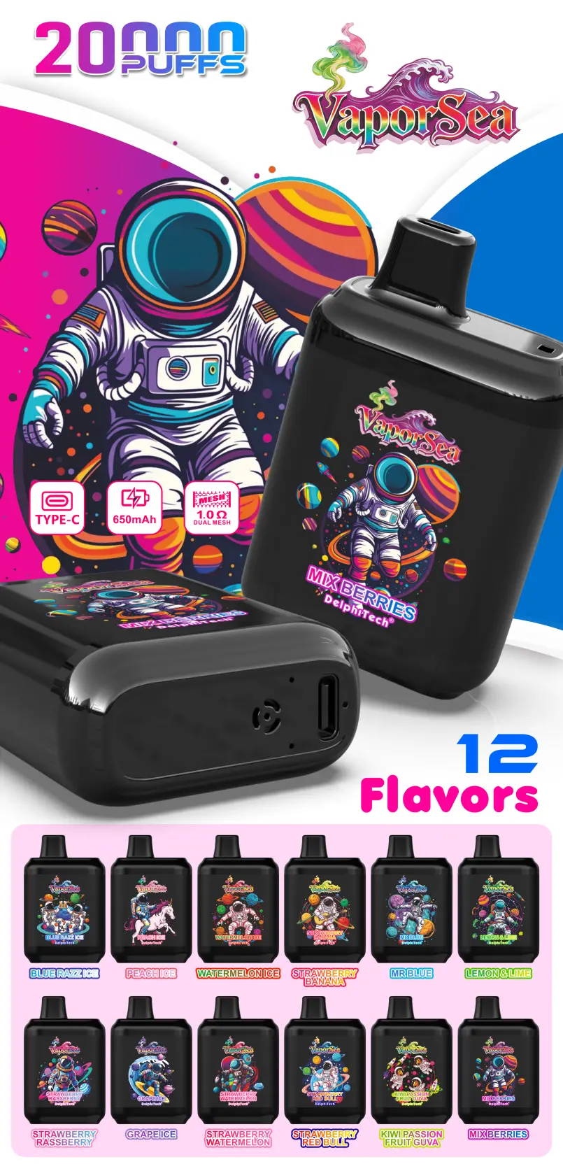 Vaporsea 20000 Puffs újratölthető eldobható Vape 20K Online Shop nagykereskedelmi E-cigaretta 1 Vaporsea 20000 Puffs