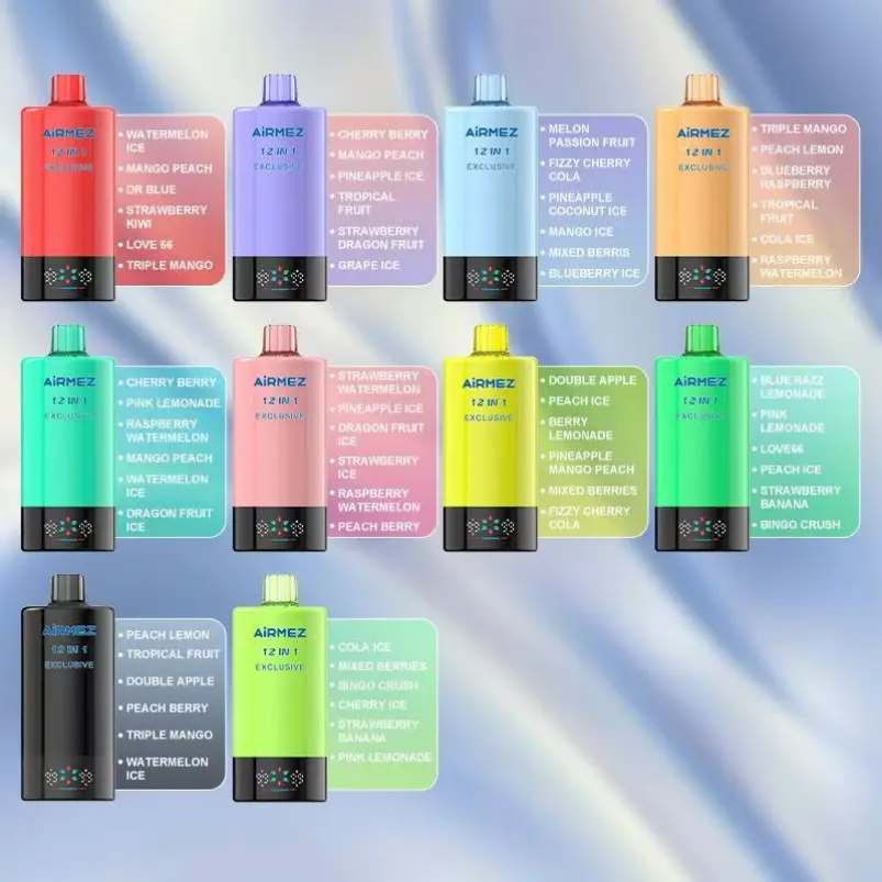 Airmez 300 000 caladas, 12 en 1, vaporizador desechable recargable, venta al por mayor, almacén en la UE, pantalla LED 2 Airmez 300 000 caladas