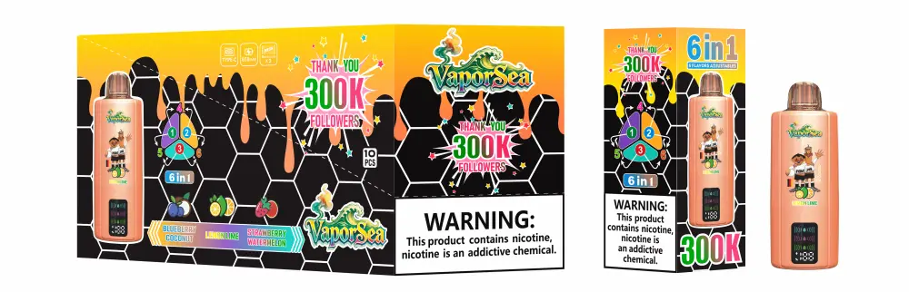 Vaporsea 300K Puffs 6 in 1 Rechargeable Disposable Vape 300000 Wholesale Electric Cigarette LED Screen 2 Vaporsea 300 000 caladas